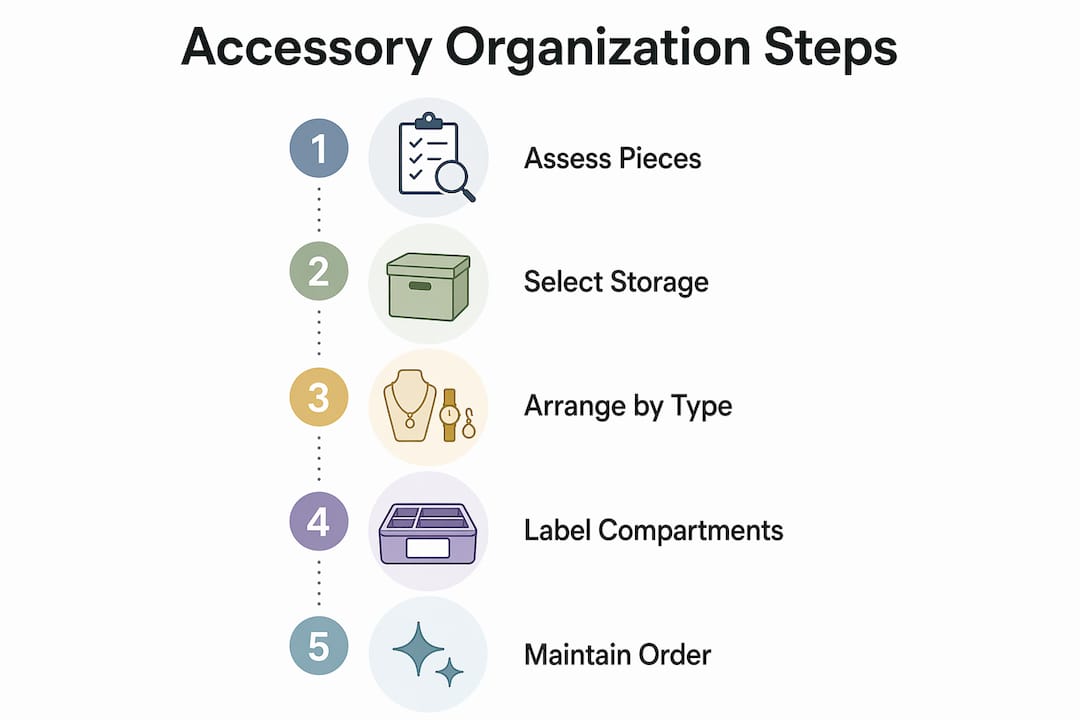 Infographic showing steps to organize luxury accessories