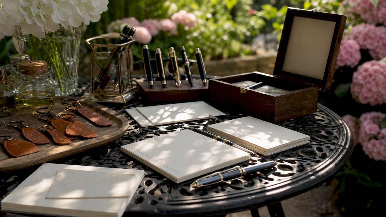 Hands choosing personalization tools on desk