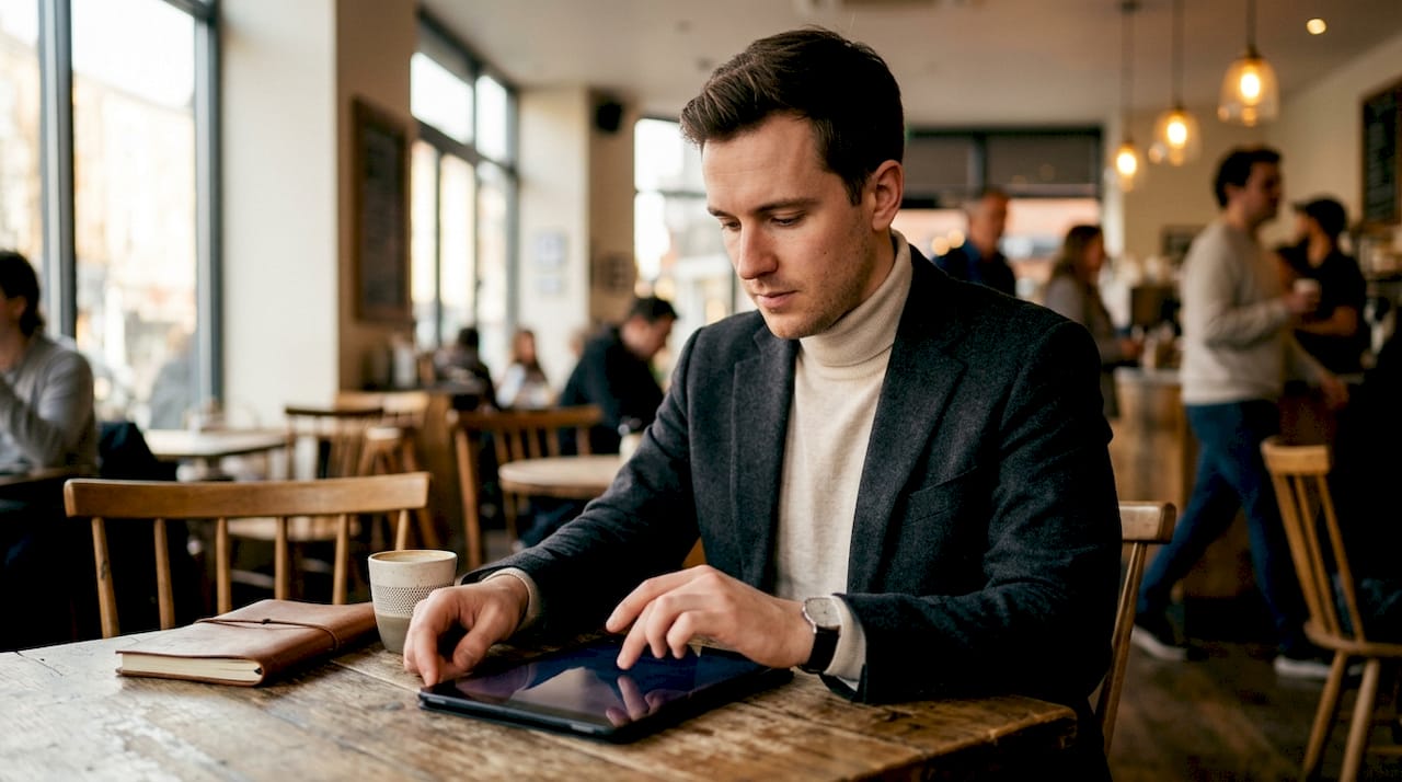 Young affluent man using tablet for personalized shopping