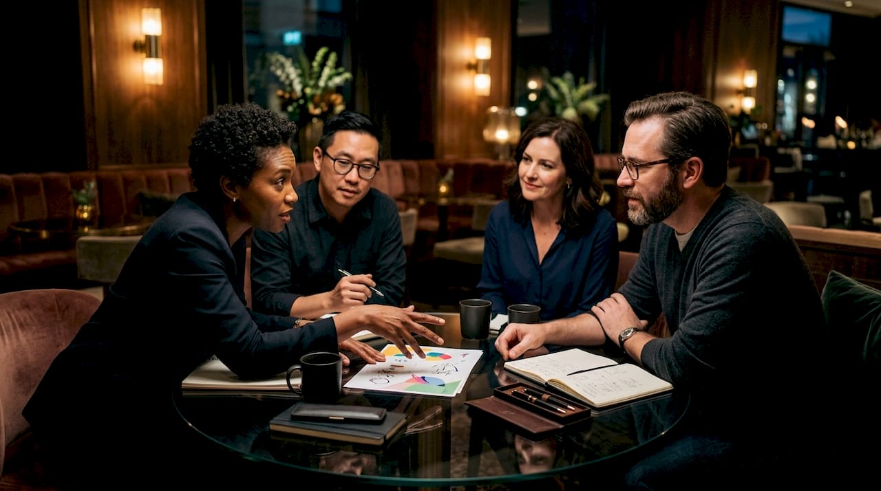 Luxury marketing team discussing consumer segments