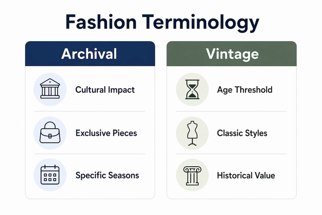 Infographic comparing archival and vintage fashion terminology