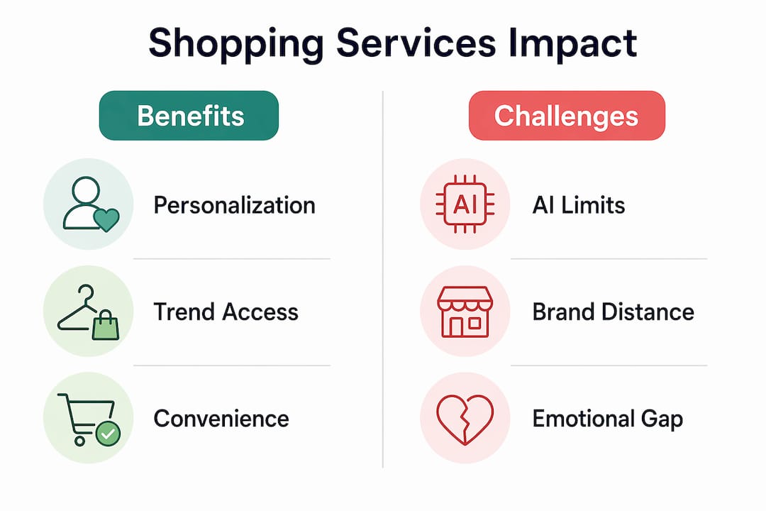 Infographic comparing benefits and challenges of shopping services