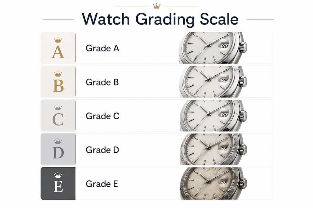 Infographic illustrating luxury watch grading scale