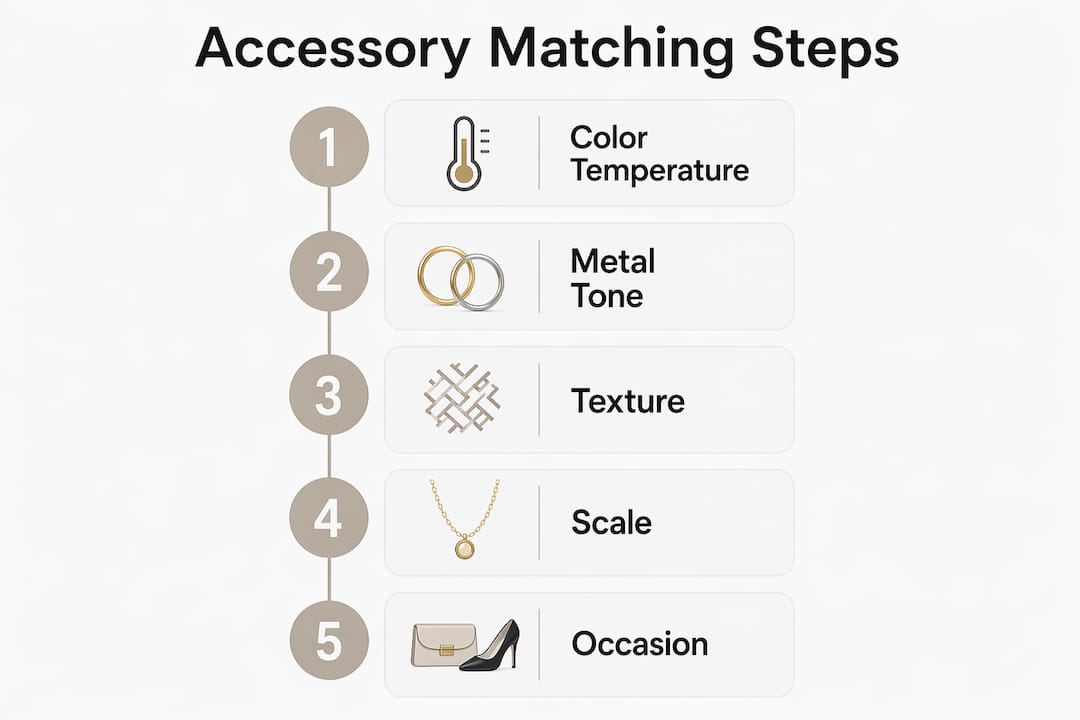 Infographic showing key steps for matching accessories with handbags