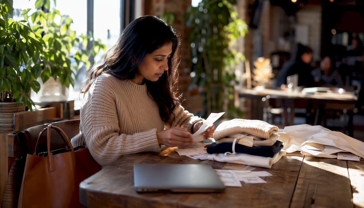 Personal shopper managing luxury orders at desk