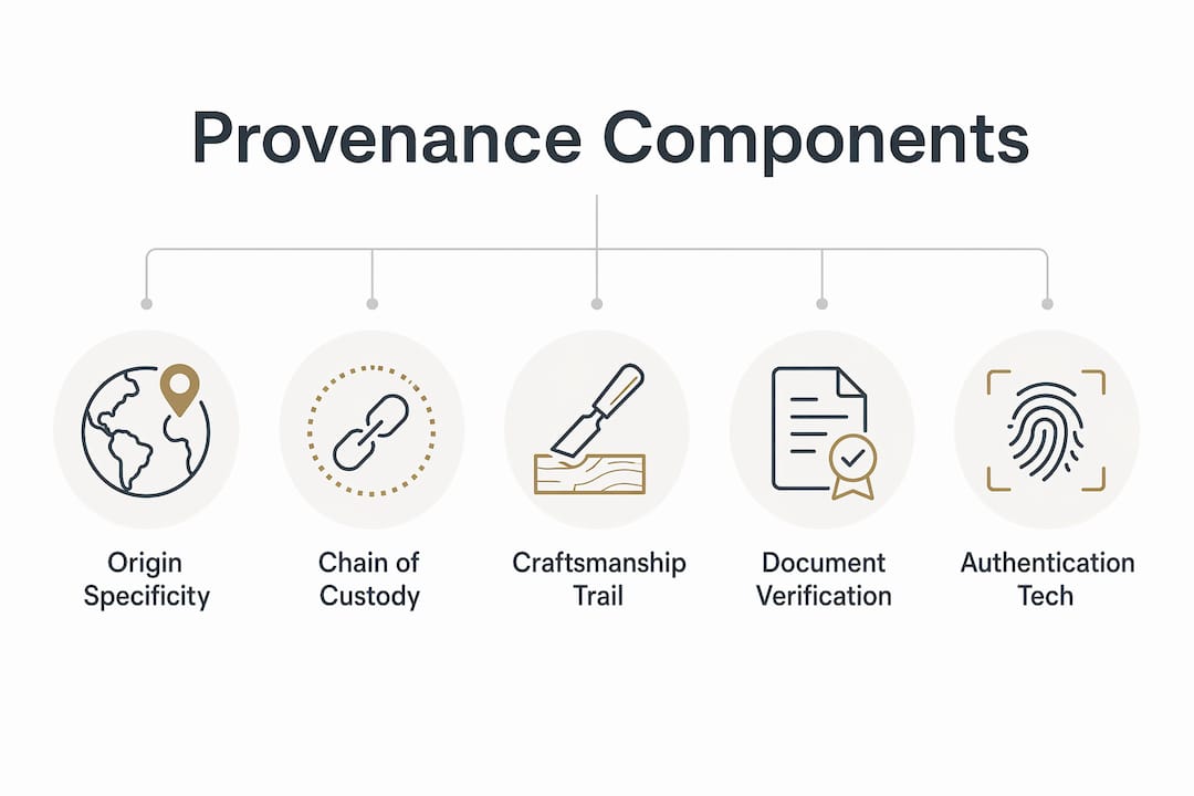 Infographic illustrating key components of designer brand provenance