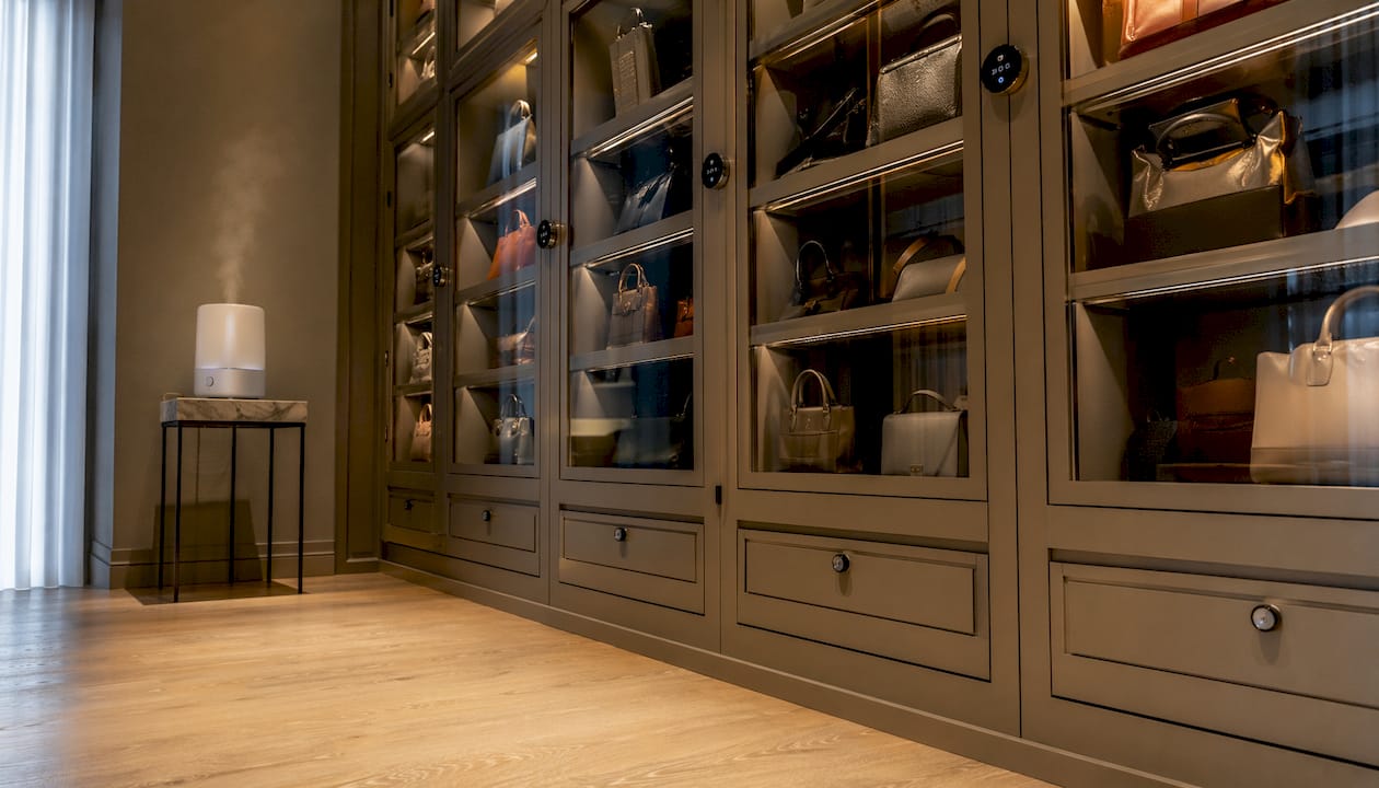 Climate-controlled luxury accessory storage room