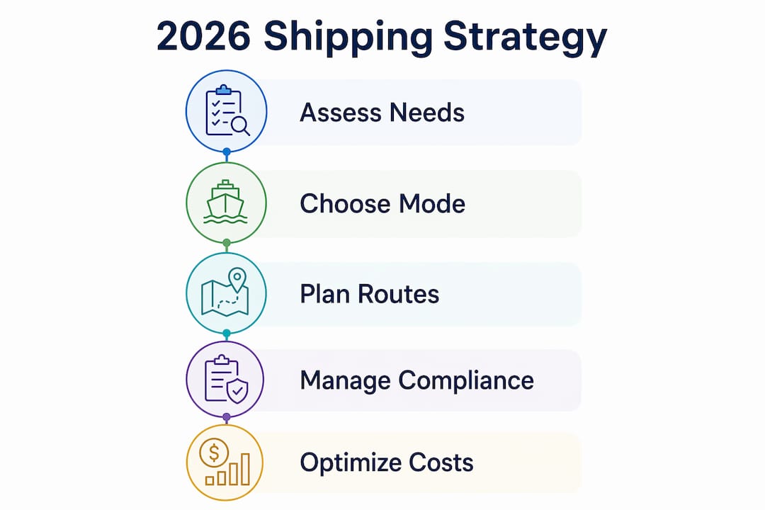 Infographic showing 2026 global shipping strategy steps