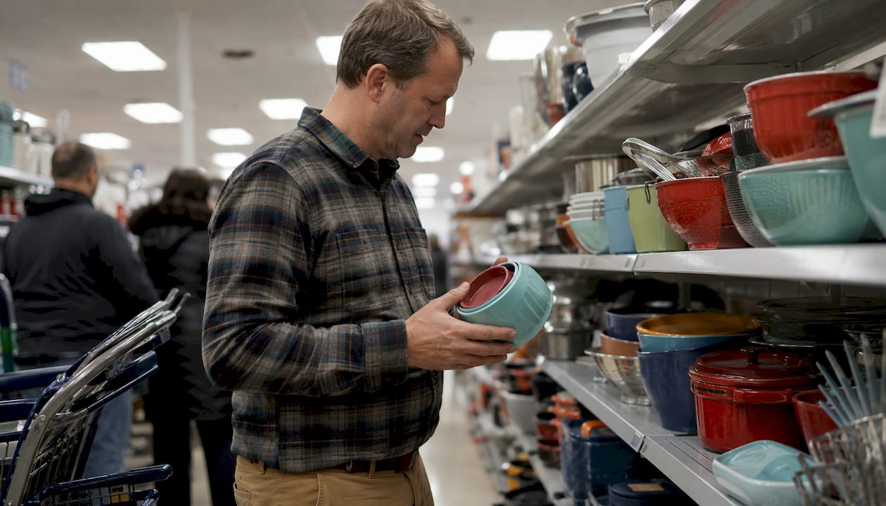 Man examining home decor at TJ Maxx store