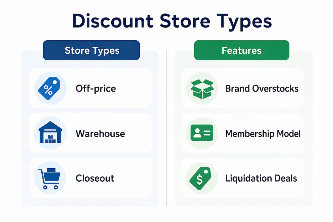 Infographic comparing discount store types and features