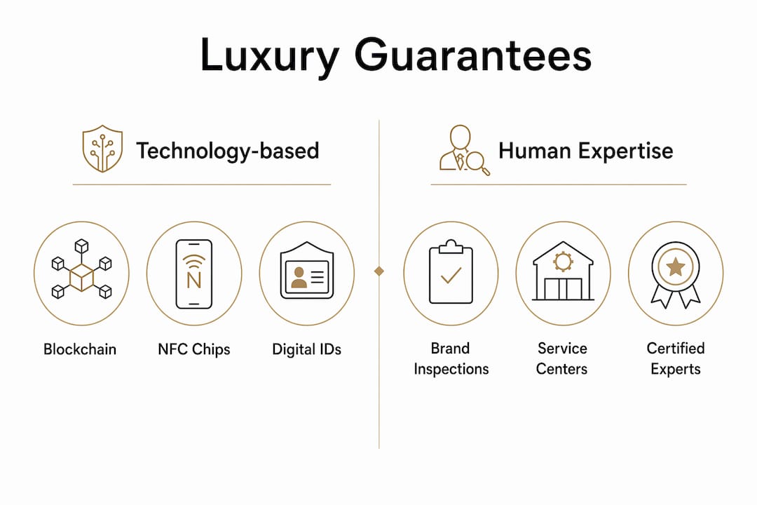 Infographic comparing technology and human luxury guarantees