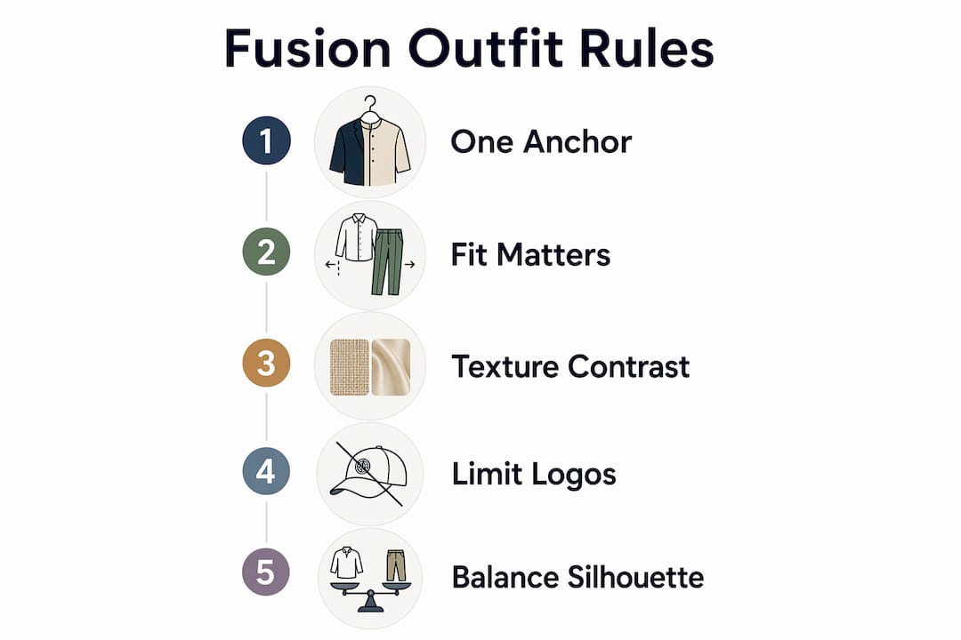 Infographic outlining fusion outfit rules