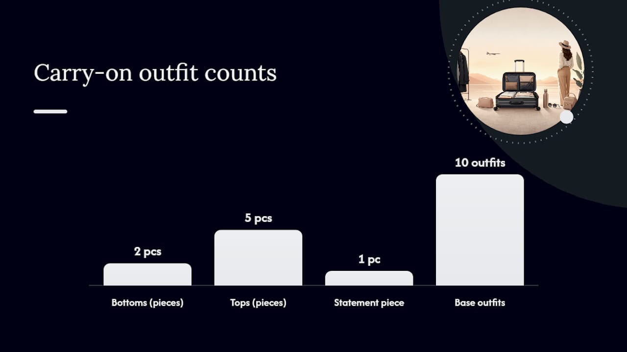 Diagram of 2 bottoms and 5 tops creating 10 outfits