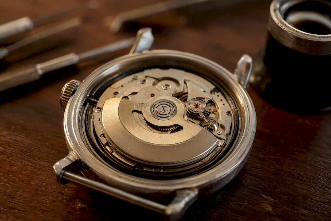 Automatic watch movement rotor close-up