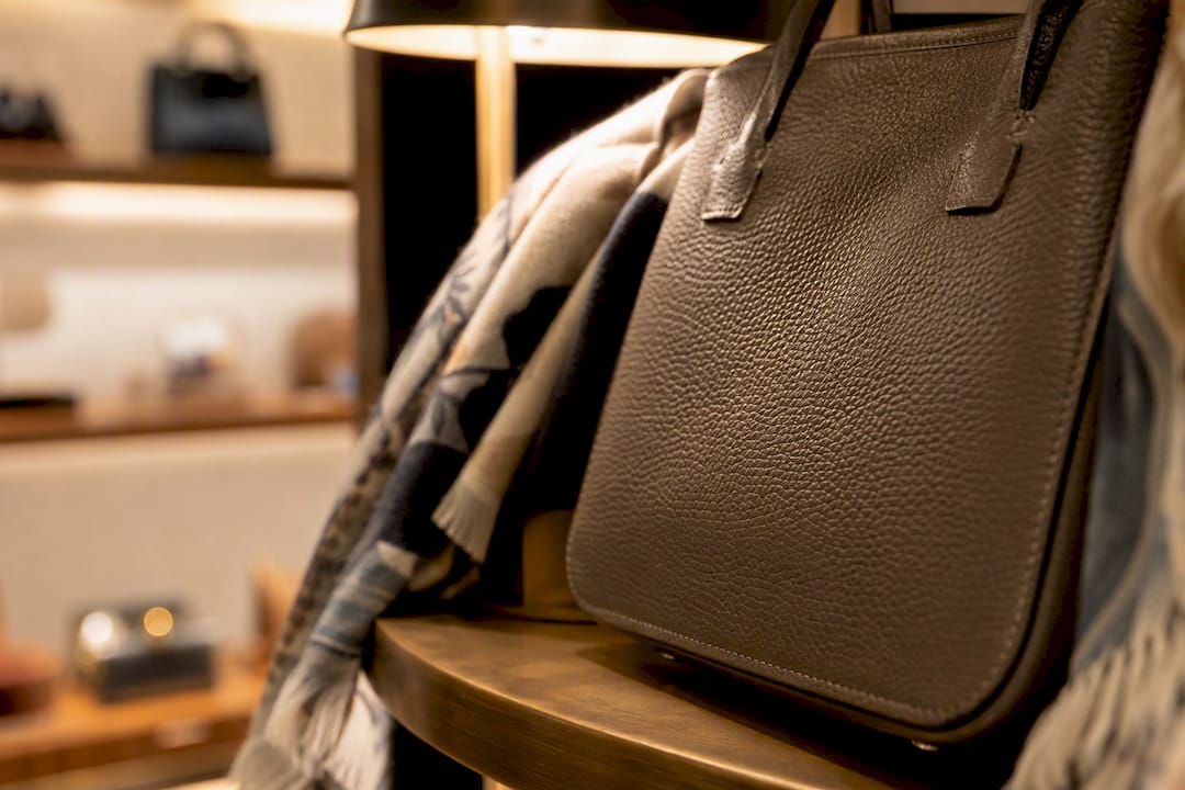 Grained calfskin leather close-up detail