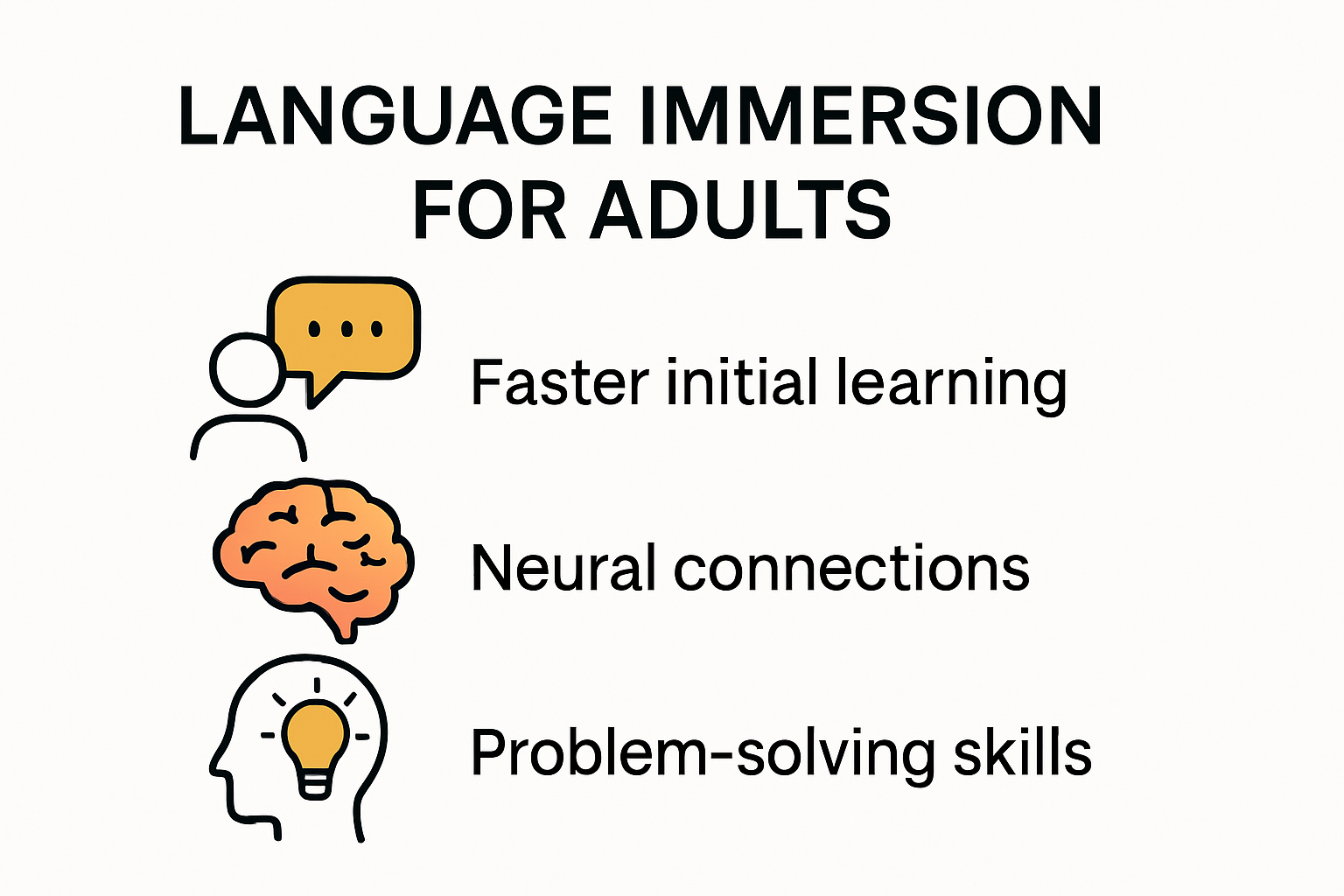 Infographic showing cognitive benefits of language immersion for adults