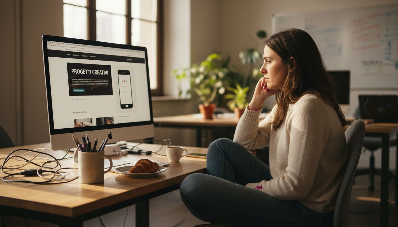 Il designer sta esaminando le grafiche web personalizzate del brand.