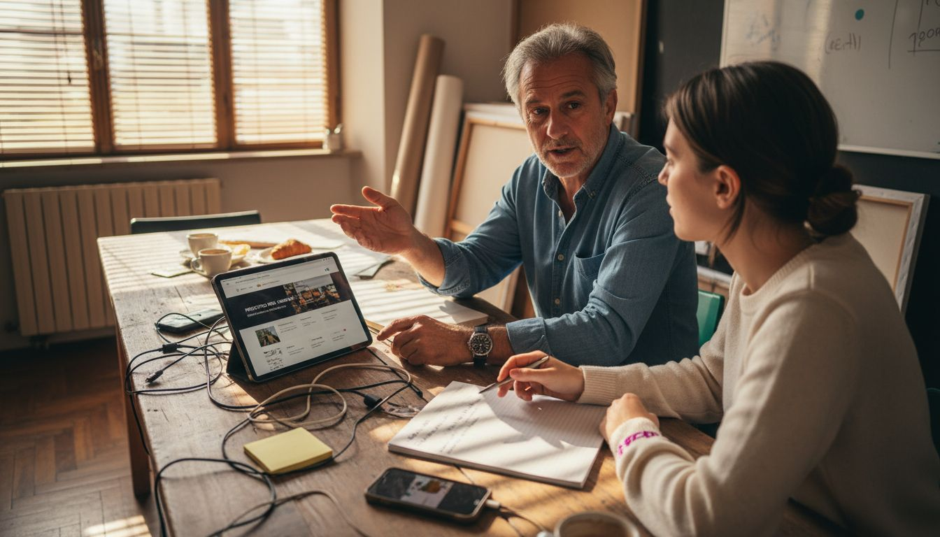 Un gruppo di lavoro che unisce le proprie competenze per definire la strategia digitale di un’attività locale.