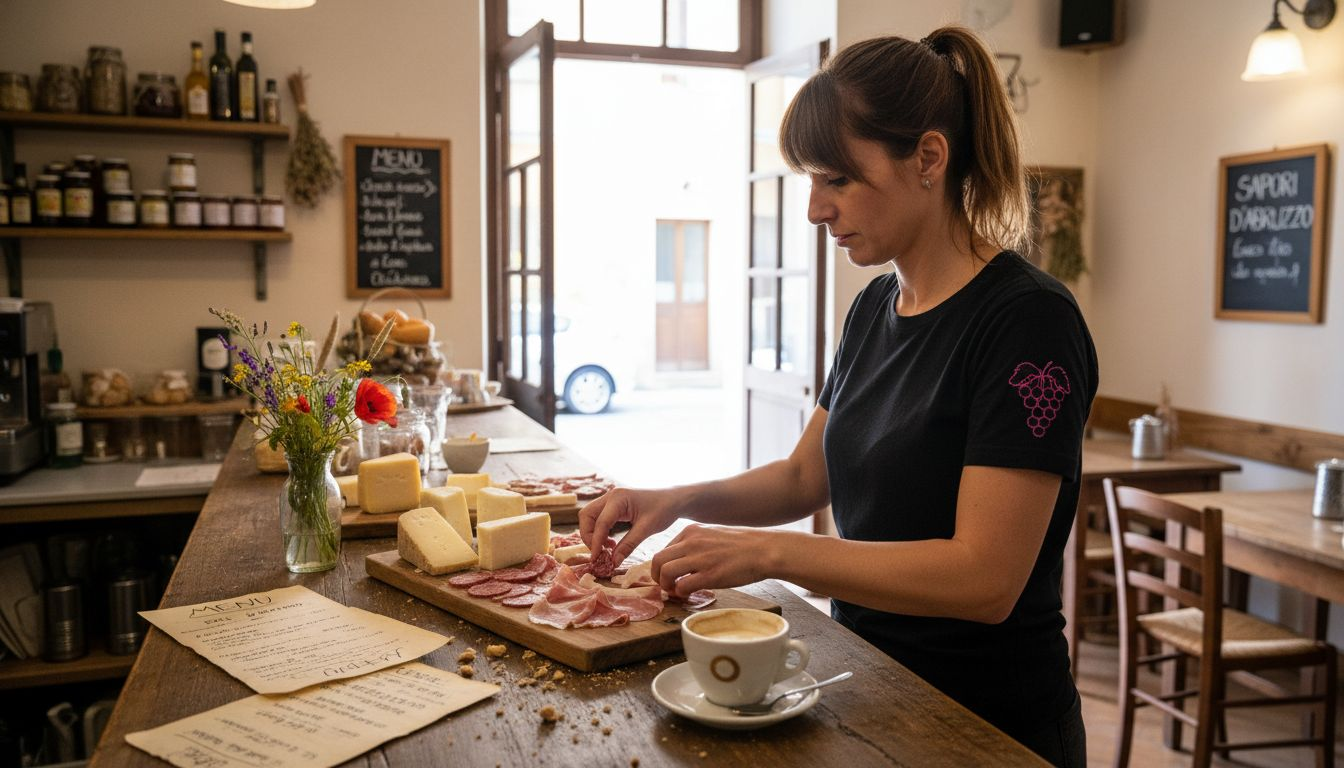 Il responsabile del bar sta preparando un banco con specialità tipiche dell’Abruzzo.