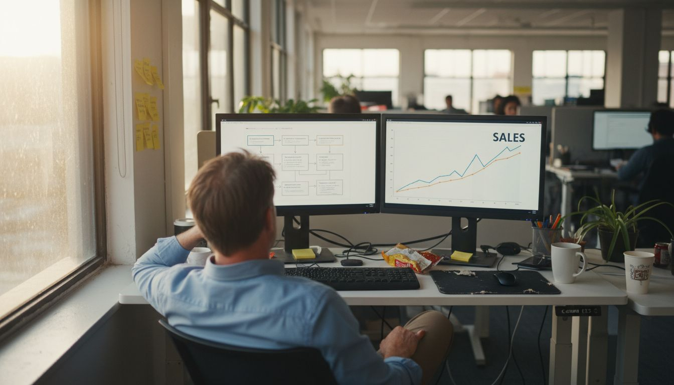 Person reviewing automated email sales analytics