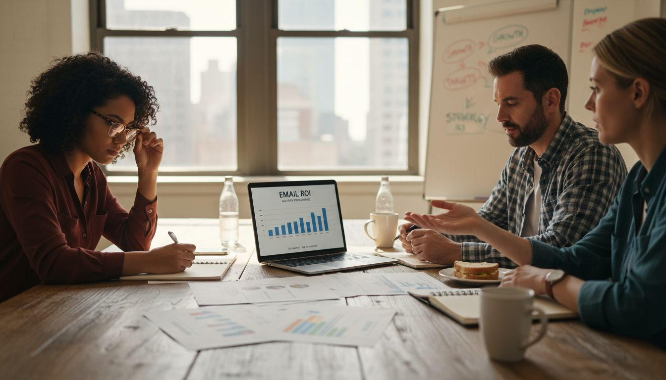 Team reviews email marketing ROI graph