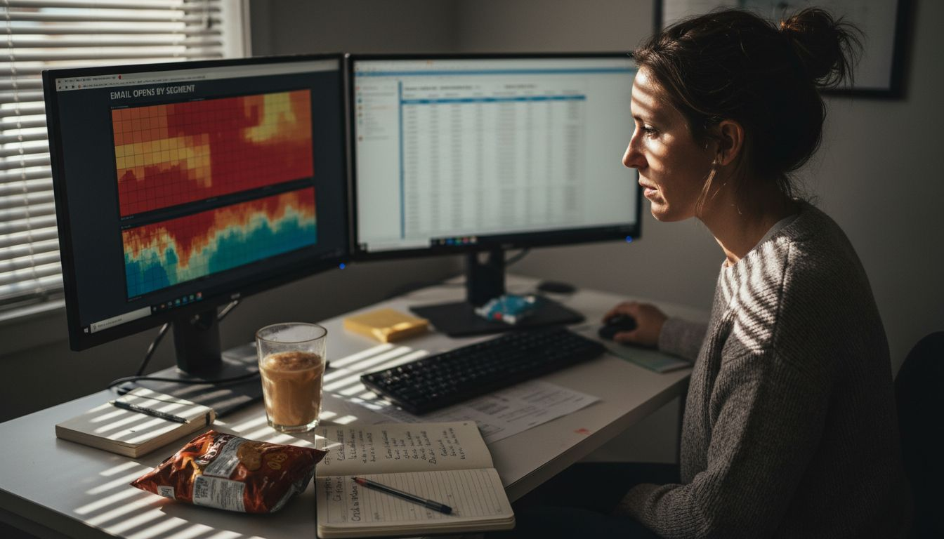 Retail analyst reviewing segmented email reports