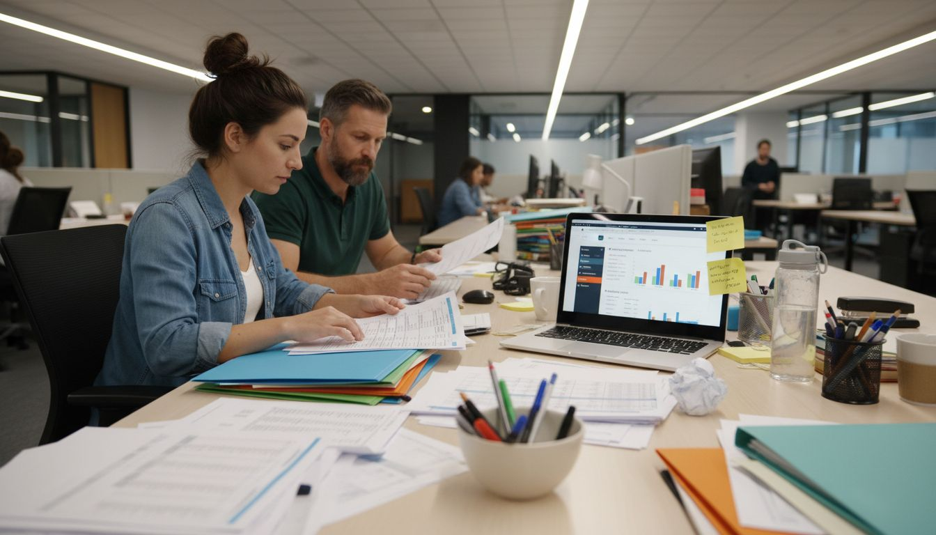 Team segmenting email list at desk