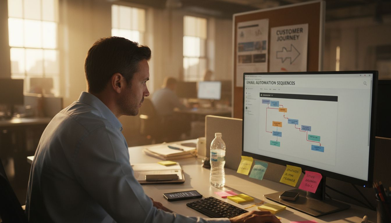 Marketer checking email automation in workspace