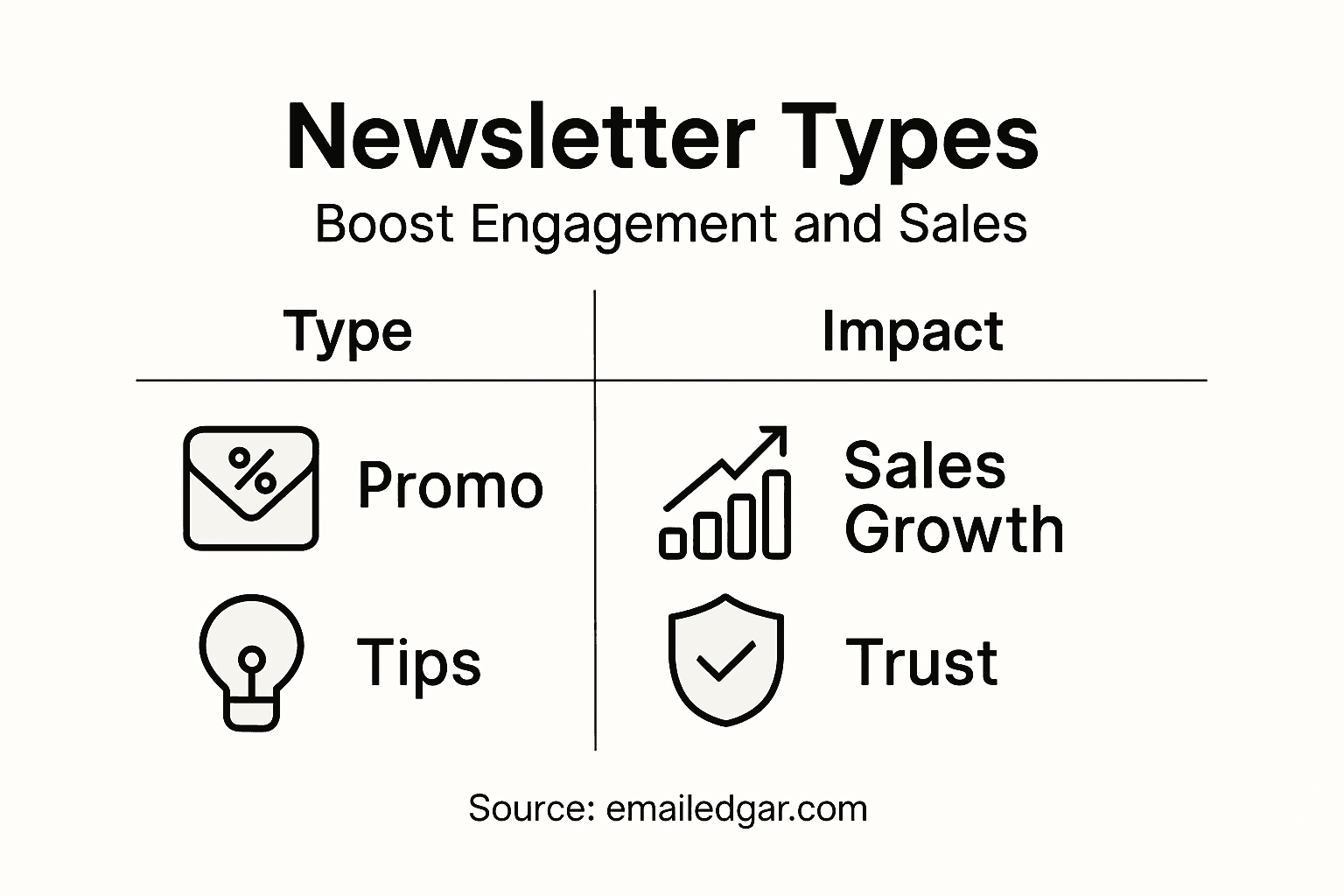 Infographic showing newsletter types and impact
