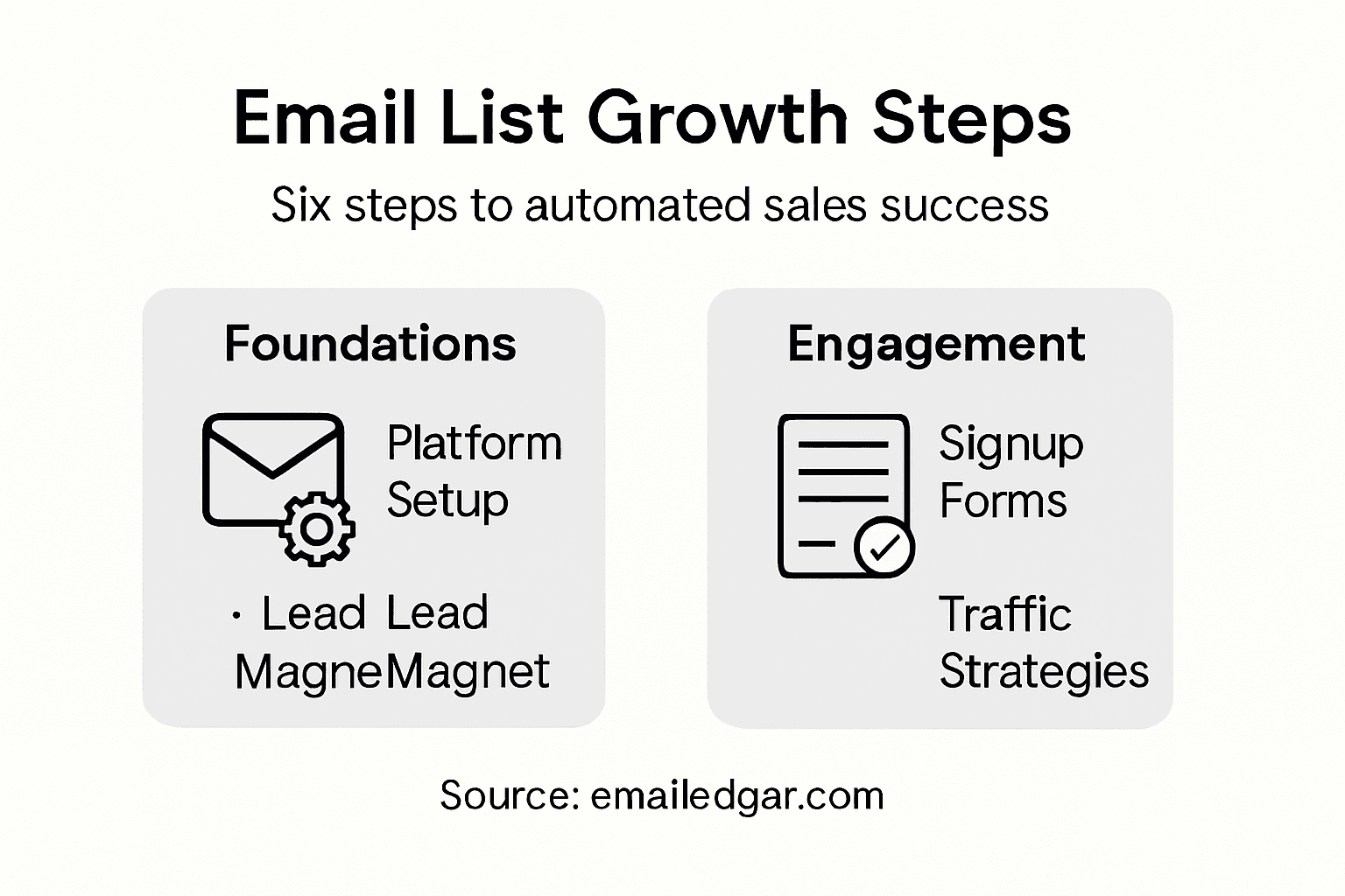 Infographic outlining key steps for building an email list