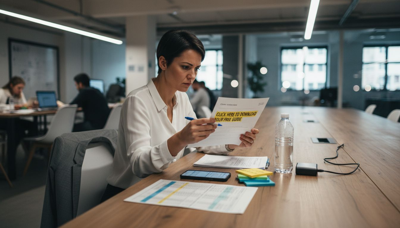 Manager reviewing sales email with call-to-action