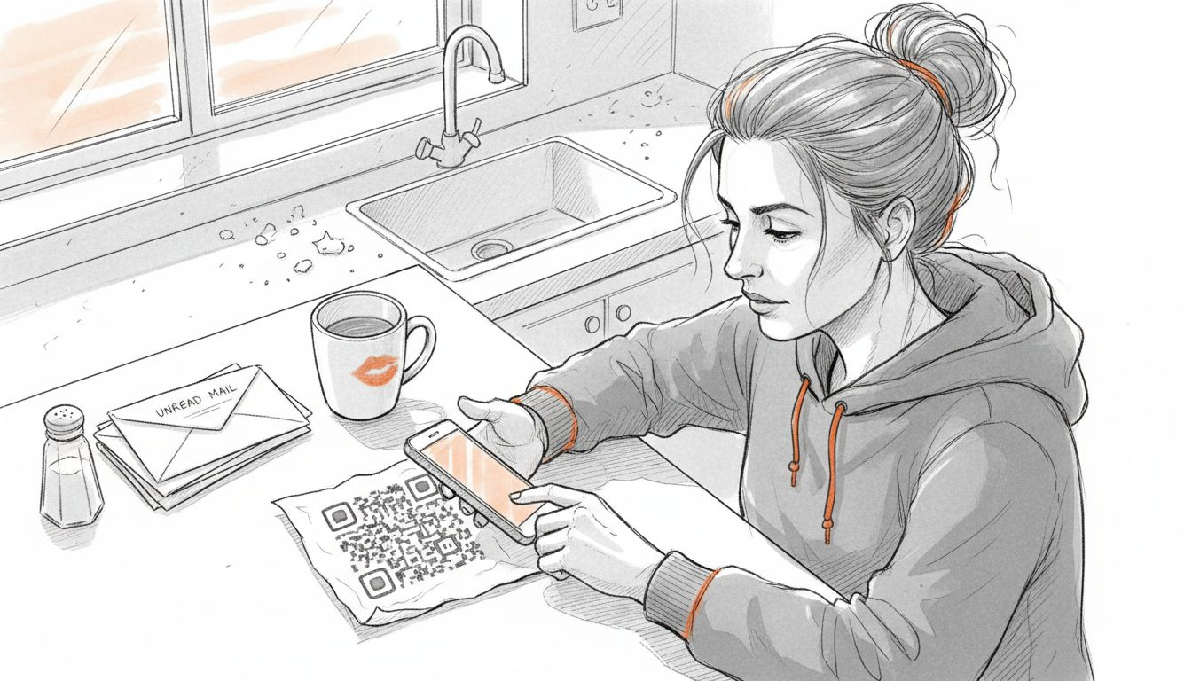 Woman scans QR code for eSIM at home