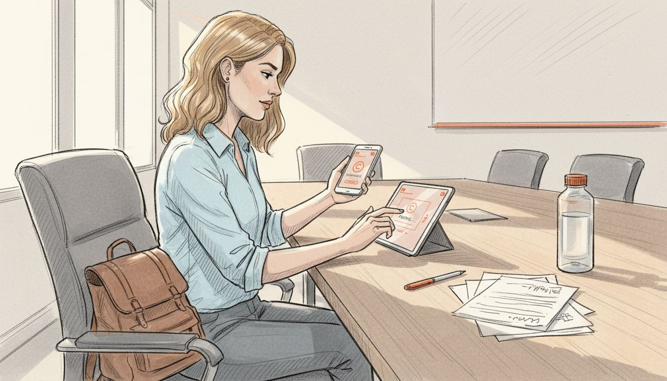 Woman activating multi-device eSIMs on devices