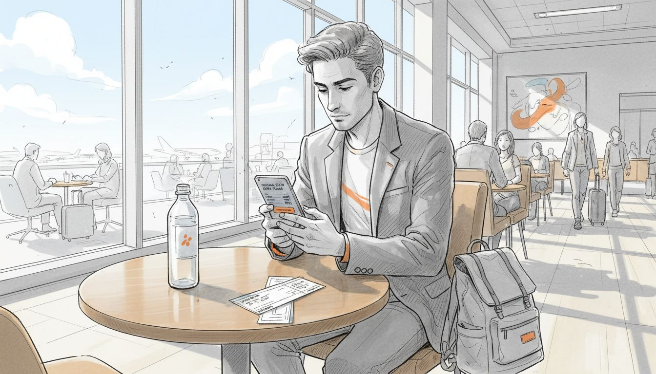 Traveler checking smartphone for eSIM