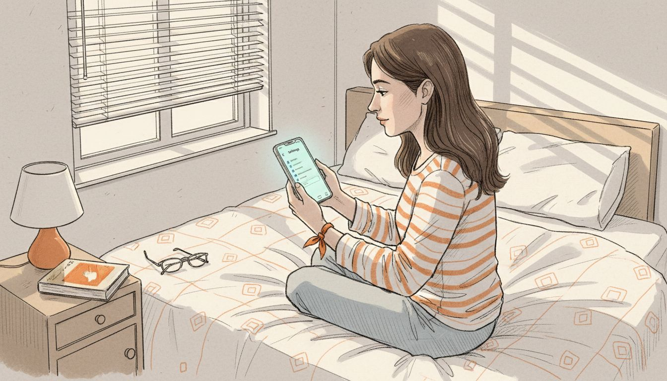 Woman checking phone device compatibility settings