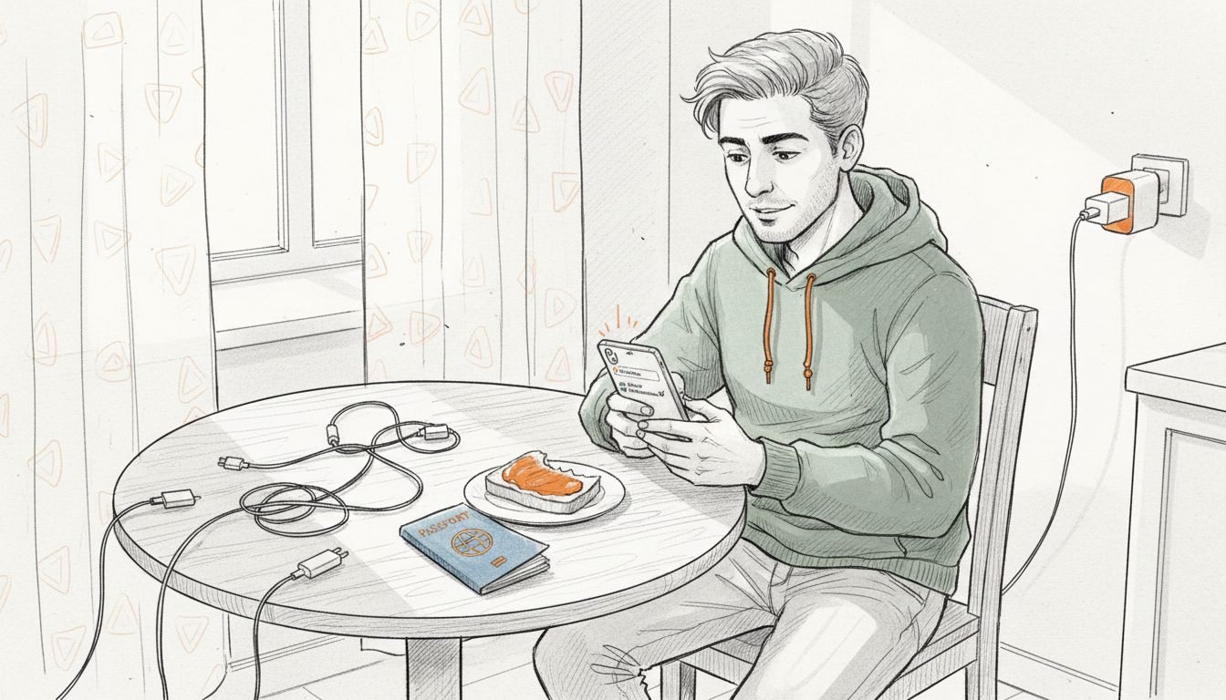 Traveler checking smartphone for eSIM compatibility