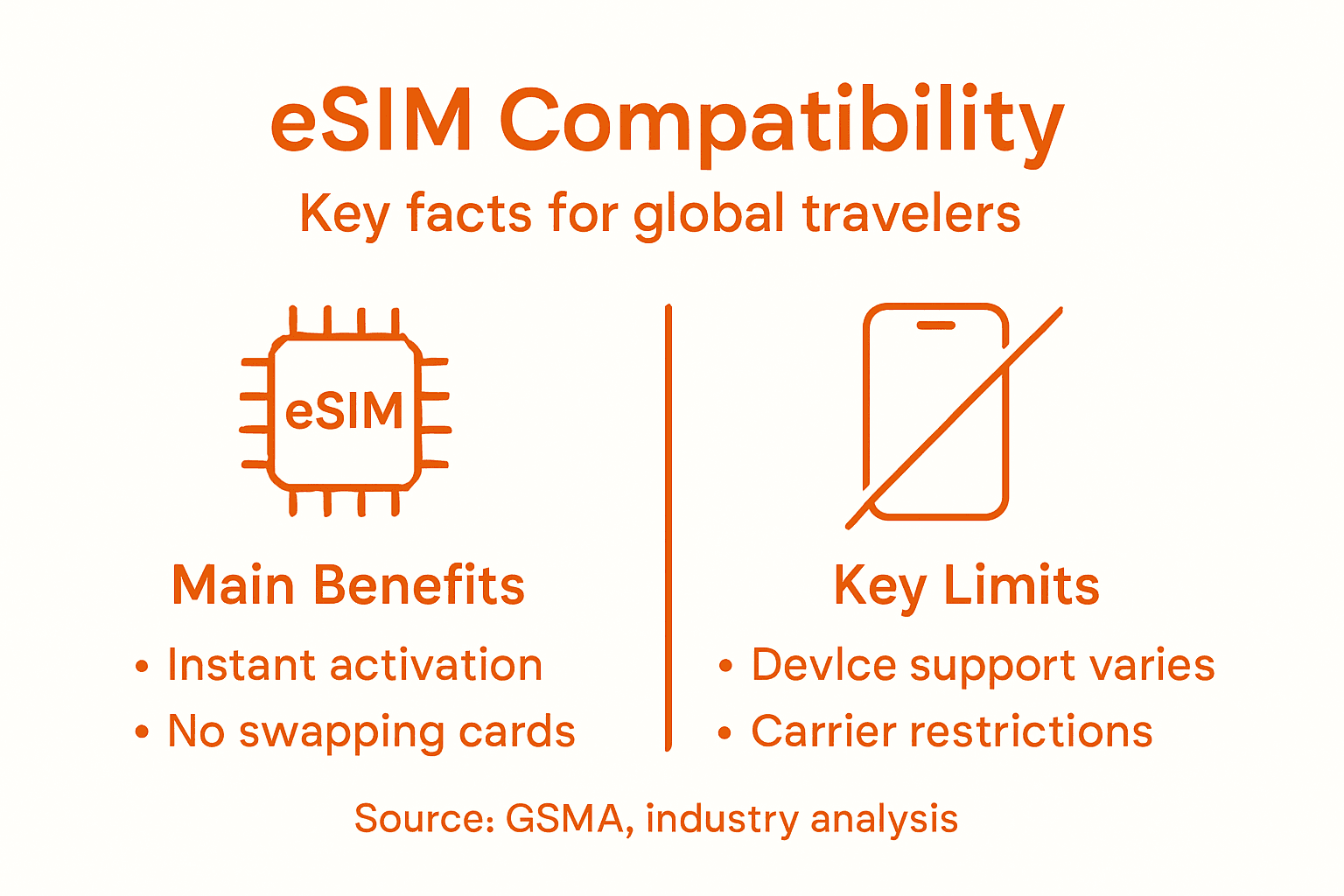 Infographic highlights eSIM benefits and limitations