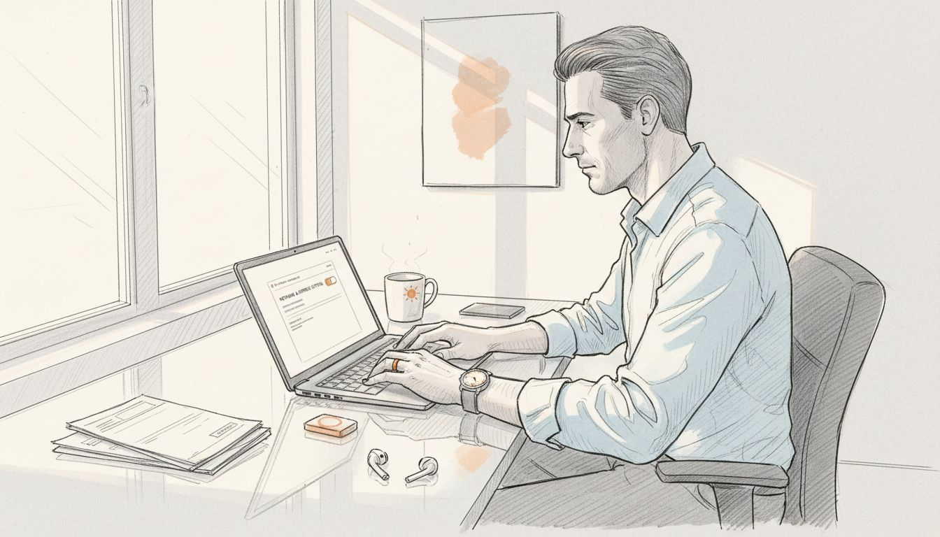 Businessman setting eSIM on laptop