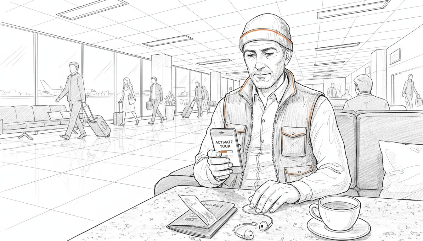 Traveler activating eSIM with QR code