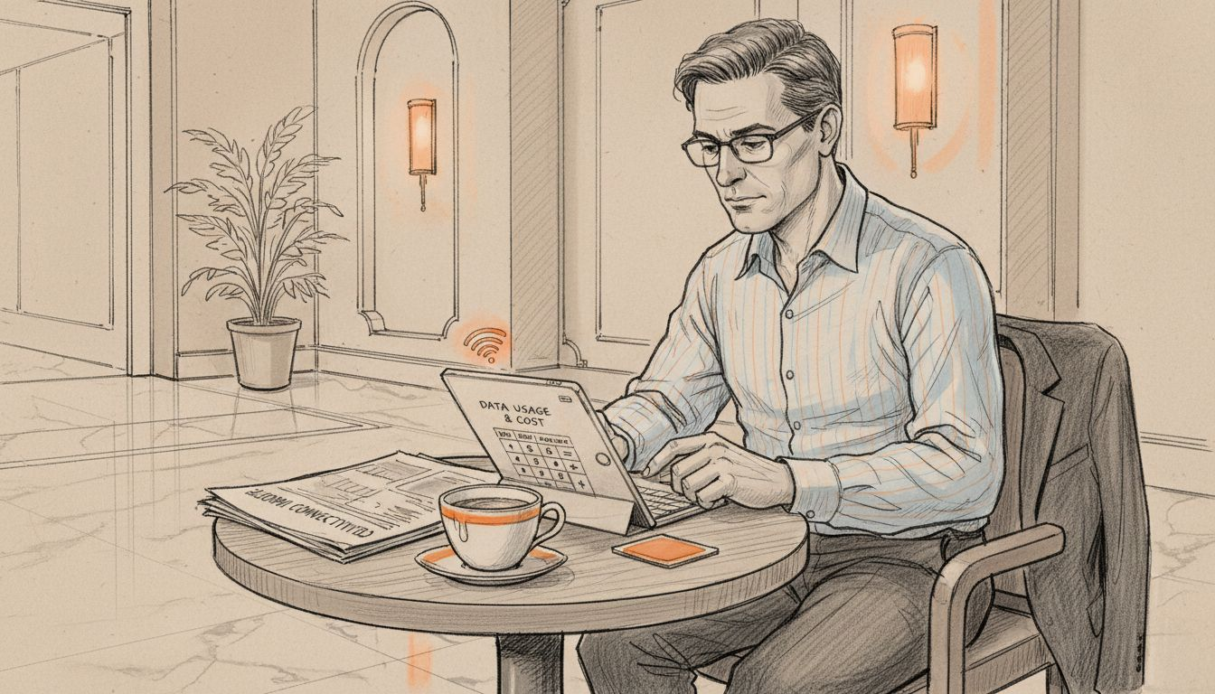 Business traveler calculates eSIM savings