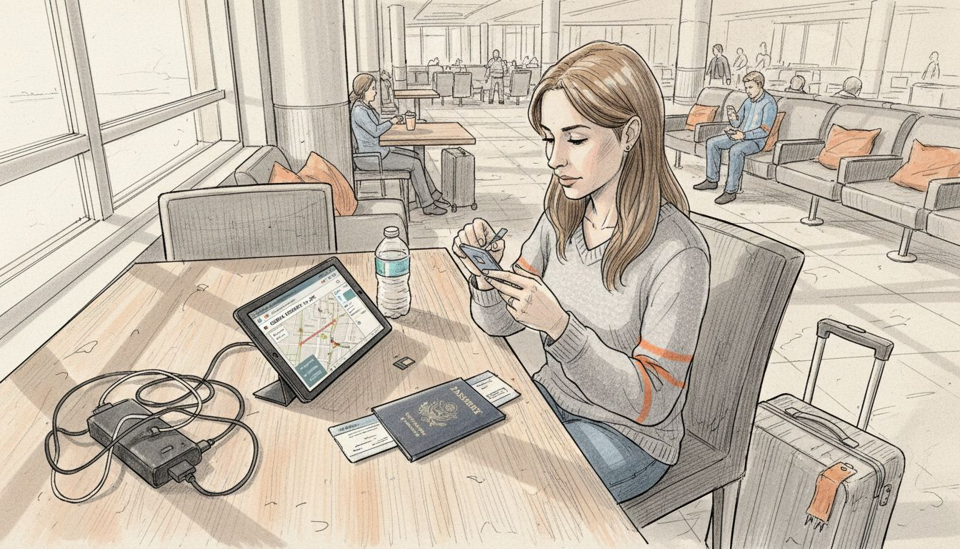 Traveler sets up global data at airport lounge