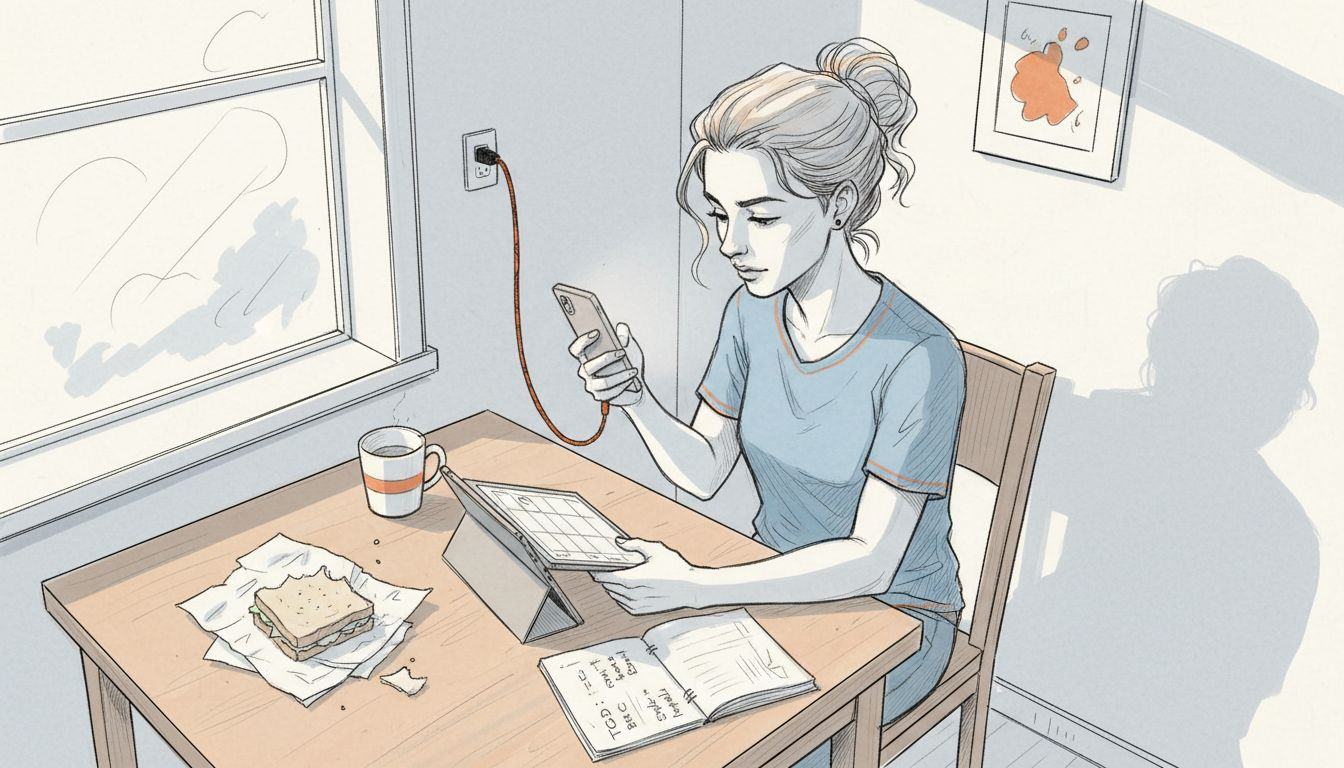 Woman checking phone for eSIM support