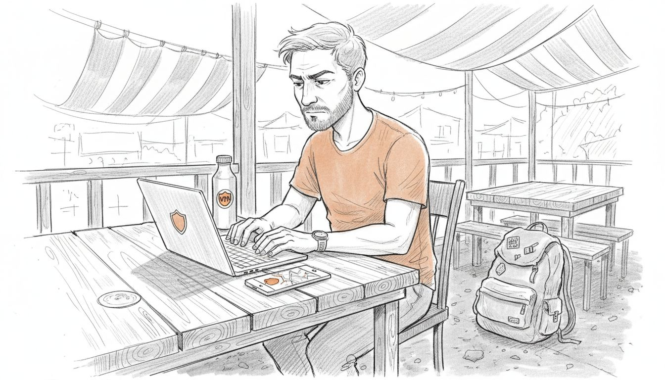 Digital nomad securing data while traveling