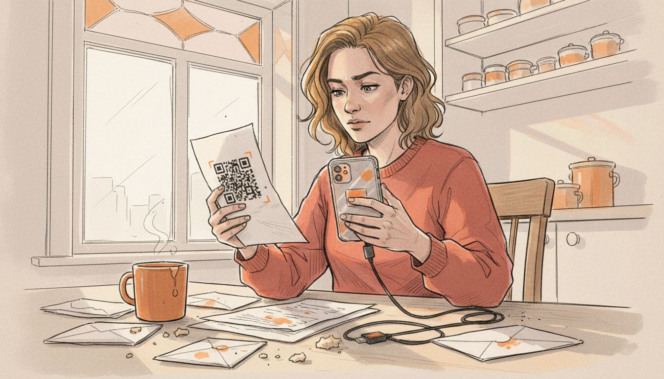 Person activating eSIM at kitchen table