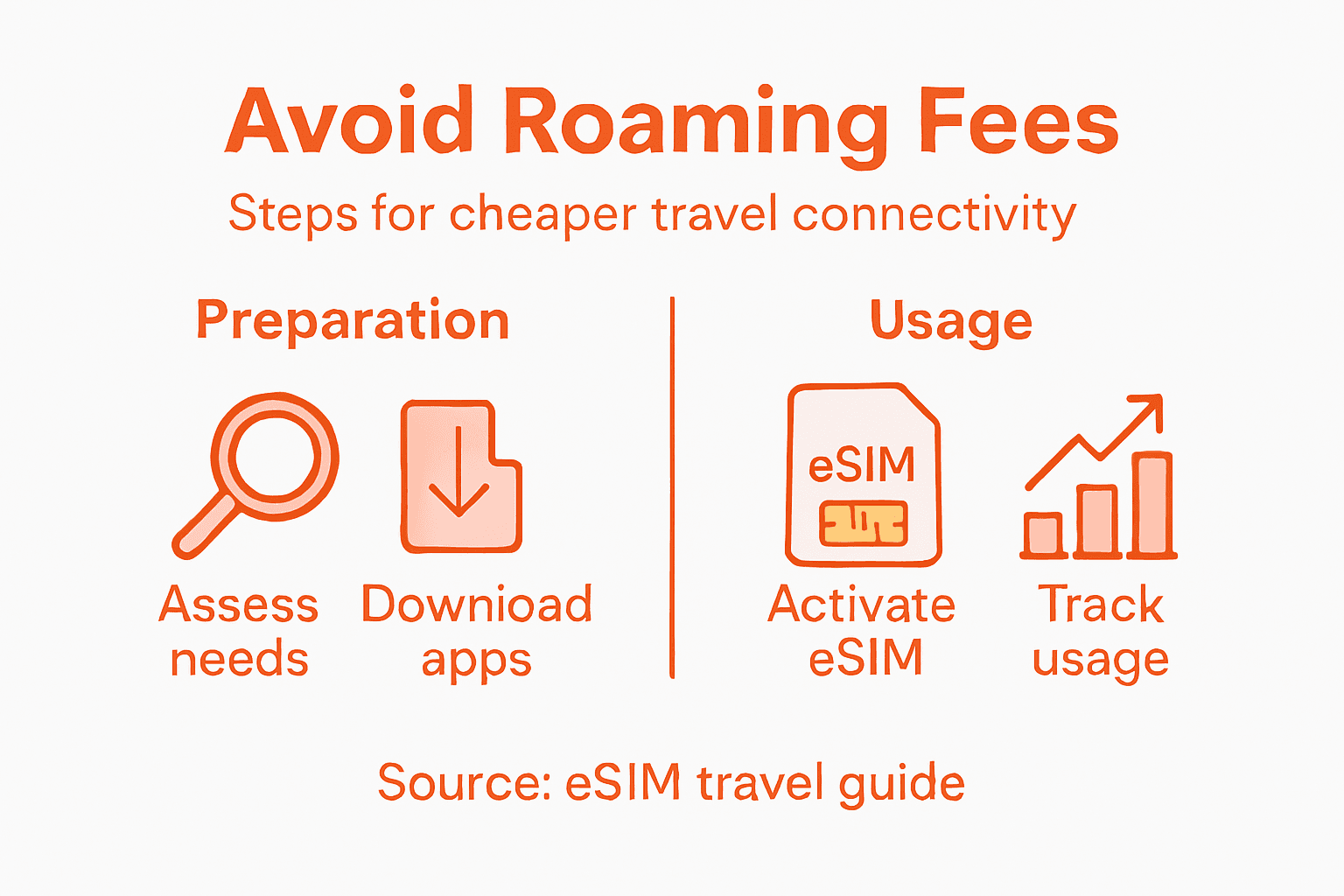 Infographic showing eSIM roaming steps overview