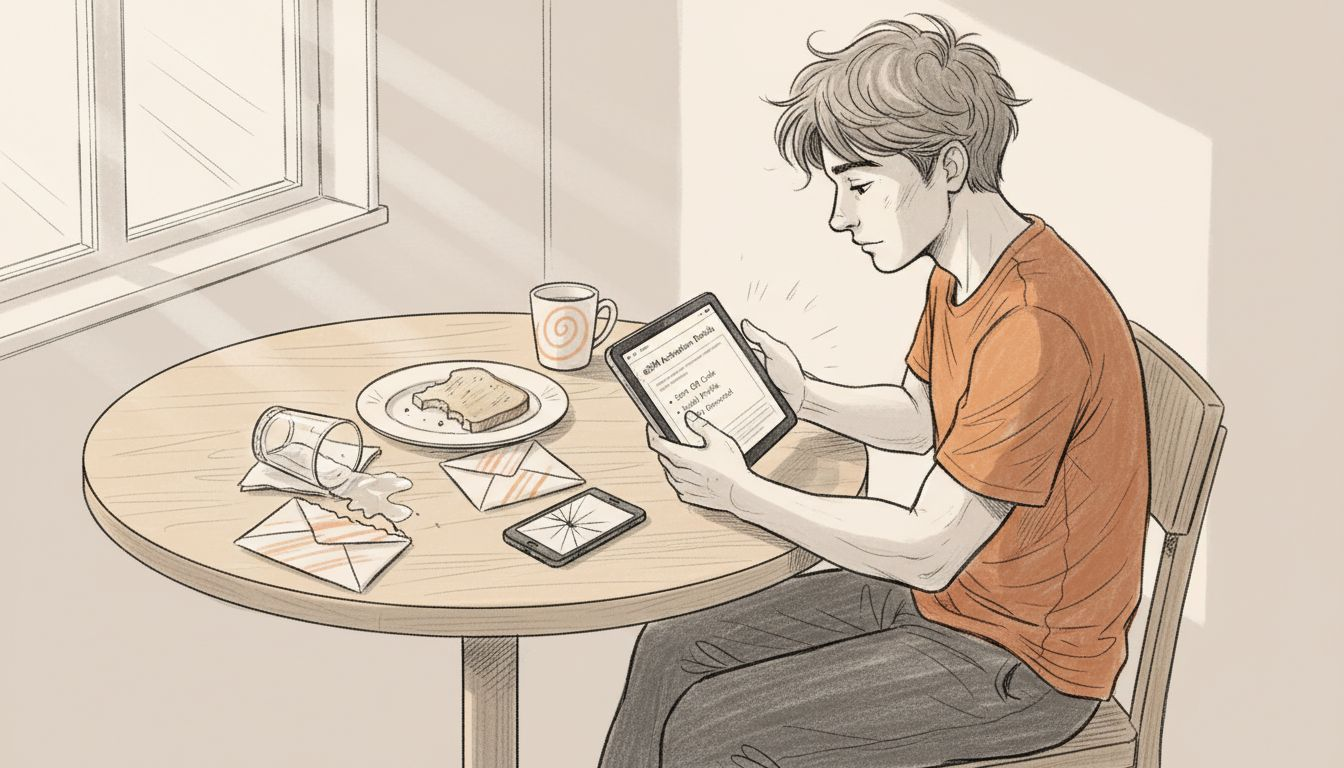 Person viewing eSIM activation email at home