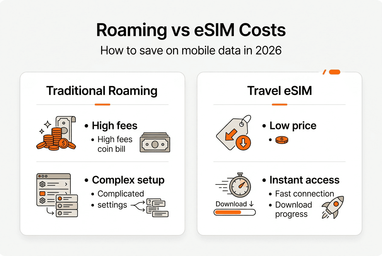 Infographic comparing roaming and eSIM costs