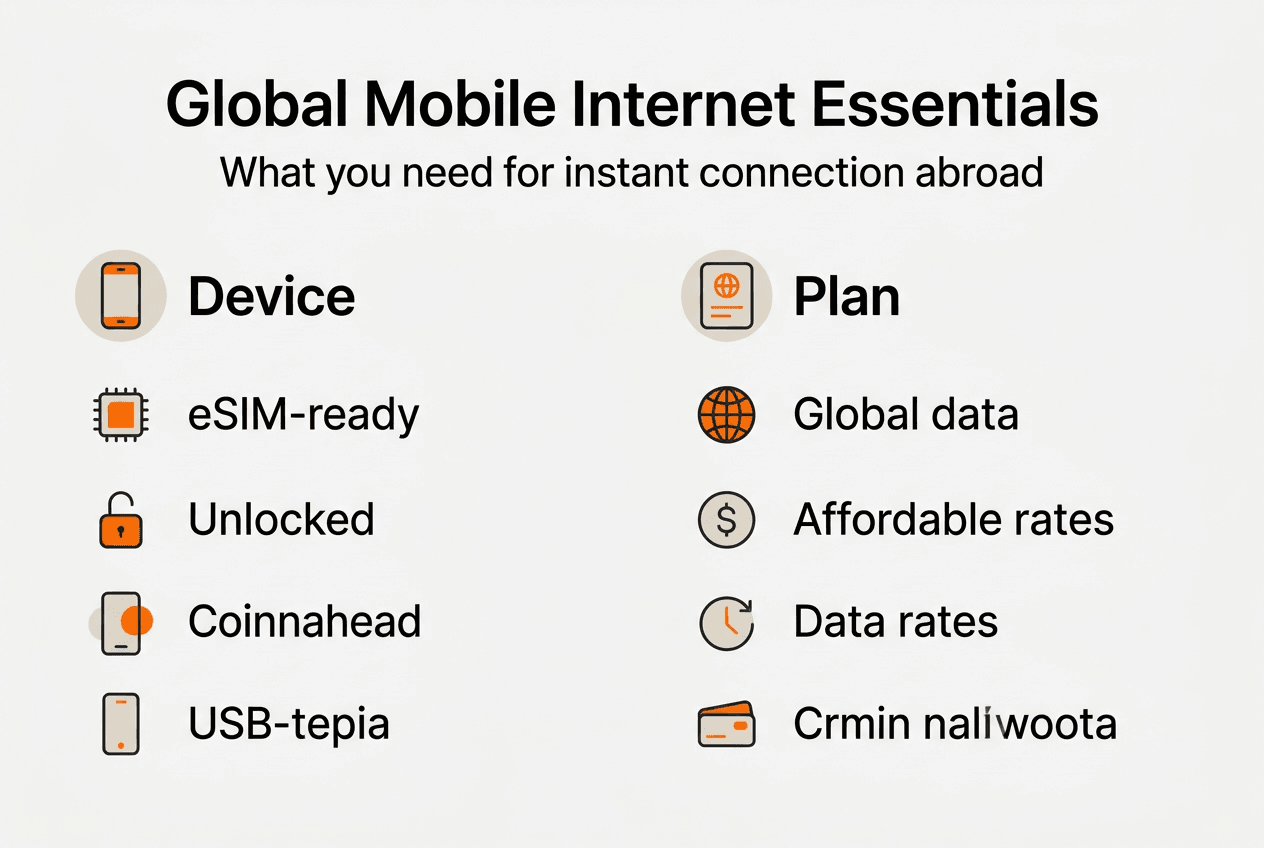 Infographic summarizing key global internet requirements