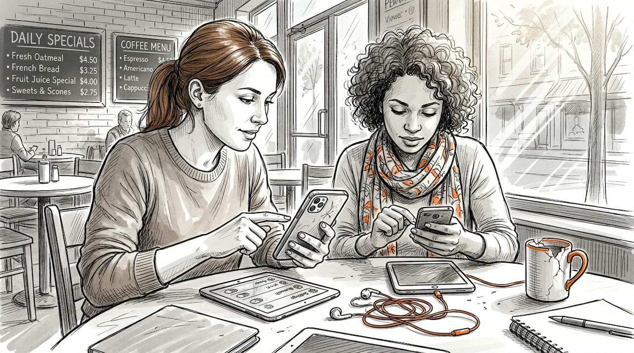 Two friends compare phones for sim compatibility