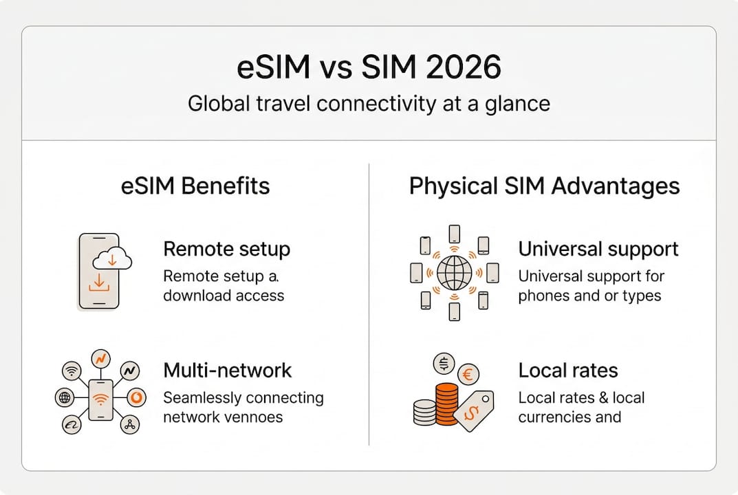 Infographic comparing esim and physical sim benefits